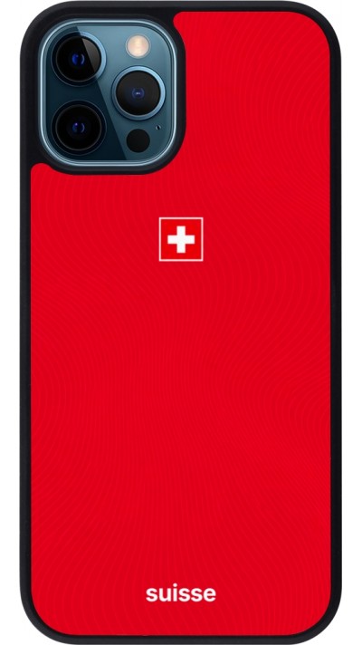 Coque iPhone 12 / 12 Pro - Silicone rigide noir Maillot de football Suisse 2026 personnalisable