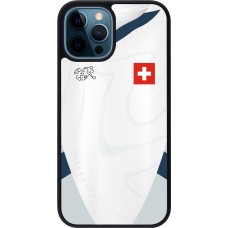 Coque iPhone 12 / 12 Pro - Silicone rigide noir Maillot de football Suisse Extérieur personnalisable