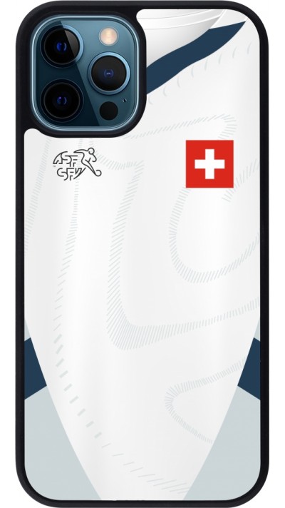 Coque iPhone 12 / 12 Pro - Silicone rigide noir Maillot de football Suisse Extérieur personnalisable