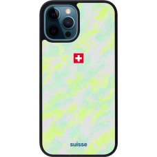 Coque iPhone 12 / 12 Pro - Silicone rigide noir Maillot de football Suisse Away 2026 personnalisable