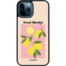 Coque iPhone 12 / 12 Pro - Silicone rigide noir Fruit market lemons 2026