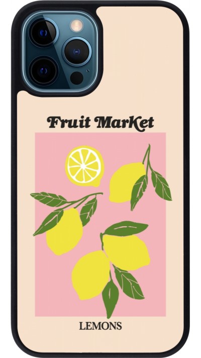 Coque iPhone 12 / 12 Pro - Silicone rigide noir Fruit market lemons 2026