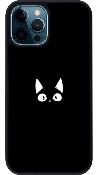 Coque iPhone 12 / 12 Pro - Silicone rigide noir Funny cat on black
