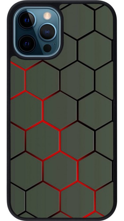 Coque iPhone 12 / 12 Pro - Silicone rigide noir Geometric Line red