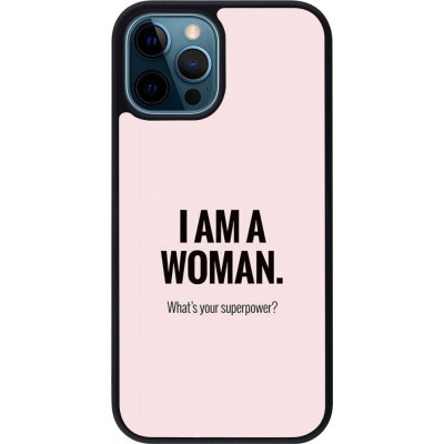 Coque iPhone 12 / 12 Pro - Silicone rigide noir I am a woman