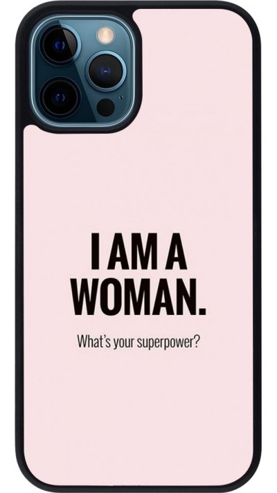 Coque iPhone 12 / 12 Pro - Silicone rigide noir I am a woman