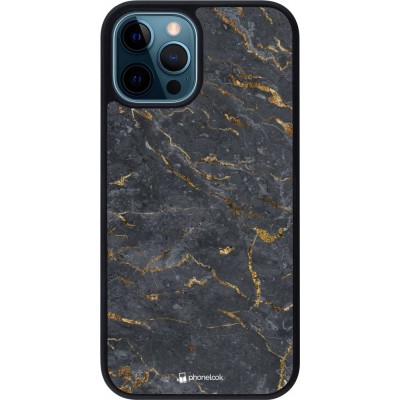 Hülle iPhone 12 / 12 Pro - Silikon schwarz Grey Gold Marble