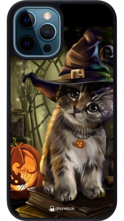 Coque iPhone 12 / 12 Pro - Silicone rigide noir Halloween 21 Witch cat