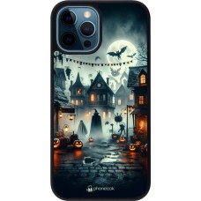 iPhone 12 / 12 Pro Case Hülle - Silikon schwarz Halloween Spukstadt