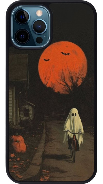 iPhone 12 / 12 Pro Case Hülle - Silikon schwarz Halloween 2025 Ghost on a bicycle