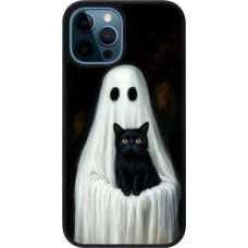 iPhone 12 / 12 Pro Case Hülle - Silikon schwarz Halloween 2025 Ghost with black cat
