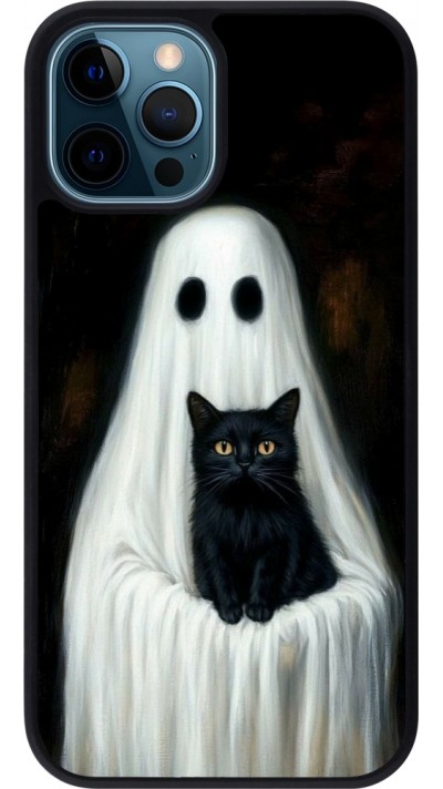 iPhone 12 / 12 Pro Case Hülle - Silikon schwarz Halloween 2025 Ghost with black cat