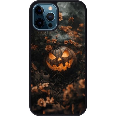 iPhone 12 / 12 Pro Case Hülle - Silikon schwarz Halloween 2025 Pumpkin with flowers