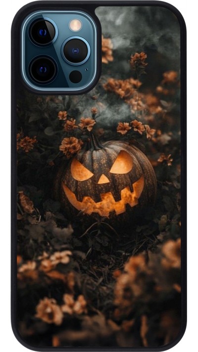 iPhone 12 / 12 Pro Case Hülle - Silikon schwarz Halloween 2025 Pumpkin with flowers