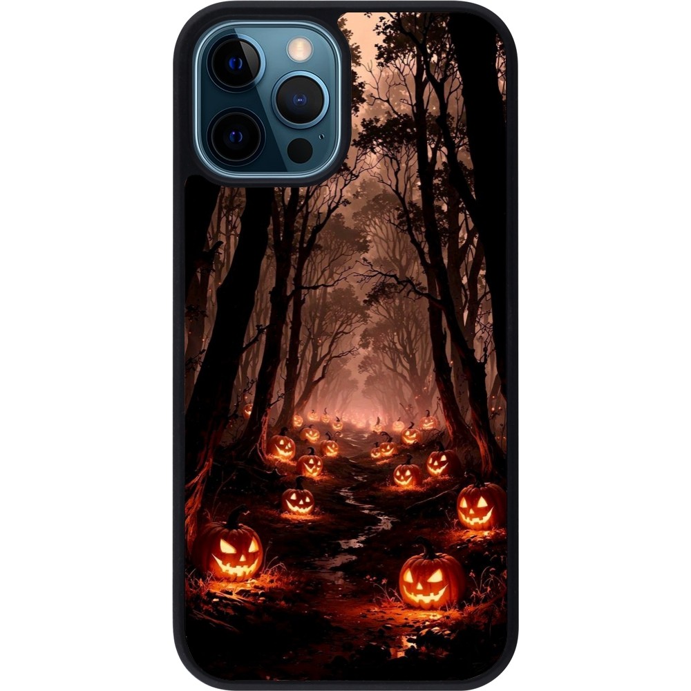 iPhone 12 / 12 Pro Case Hülle - Silikon schwarz Halloween 2025 Road of Terrifying Pumpkins