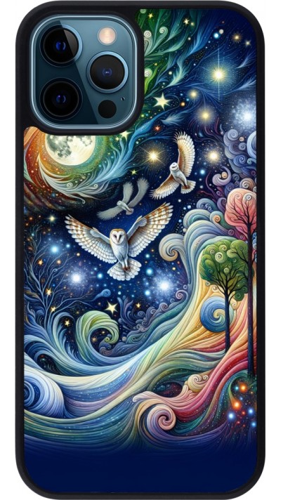 iPhone 12 / 12 Pro Case Hülle - Silikon schwarz Fliegender Blumen-Eule