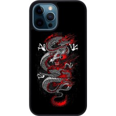 iPhone 12 / 12 Pro Case Hülle - Silikon schwarz Japanese style Dragon Tattoo Red Black