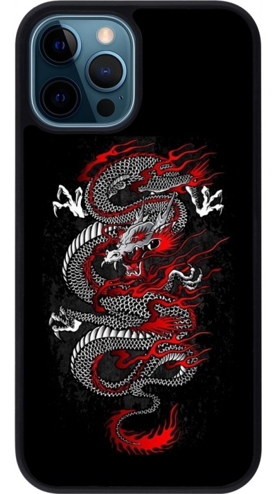 iPhone 12 / 12 Pro Case Hülle - Silikon schwarz Japanese style Dragon Tattoo Red Black