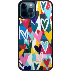 Coque iPhone 12 / 12 Pro - Silicone rigide noir Joyful Hearts