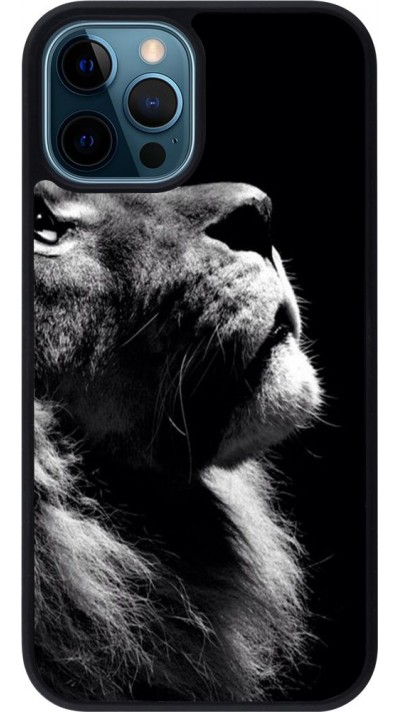 Coque iPhone 12 / 12 Pro - Silicone rigide noir Lion looking up
