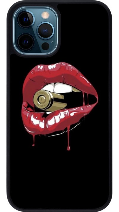 Coque iPhone 12 / 12 Pro - Silicone rigide noir Lips bullet