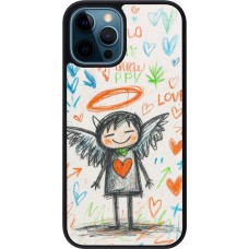 Coque iPhone 12 / 12 Pro - Silicone rigide noir Little Angel Sketch Love