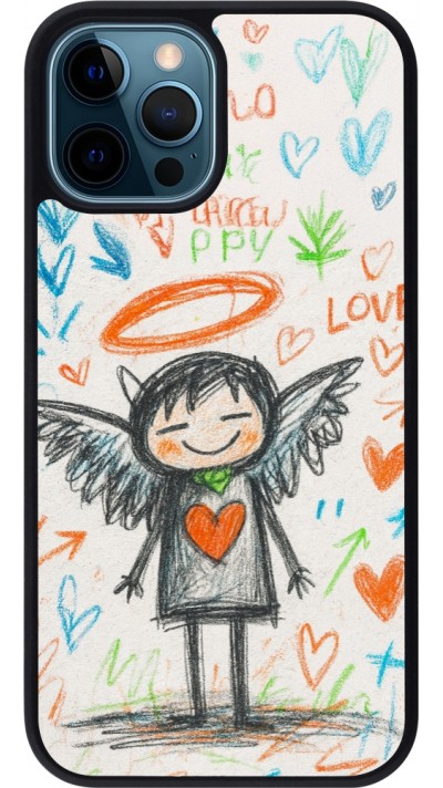 Coque iPhone 12 / 12 Pro - Silicone rigide noir Little Angel Sketch Love