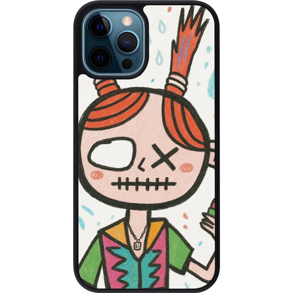 Coque iPhone 12 / 12 Pro - Silicone rigide noir Little Girl Sketch