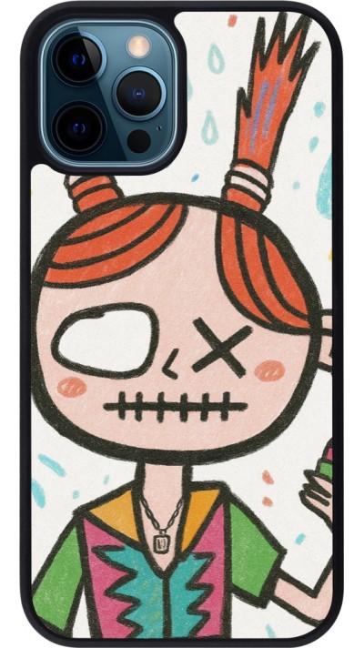 Coque iPhone 12 / 12 Pro - Silicone rigide noir Little Girl Sketch