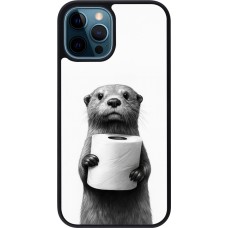 Coque iPhone 12 / 12 Pro - Silicone rigide noir Loutre papier de toilette