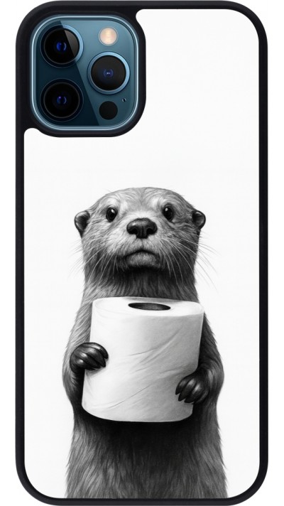 Coque iPhone 12 / 12 Pro - Silicone rigide noir Loutre papier de toilette