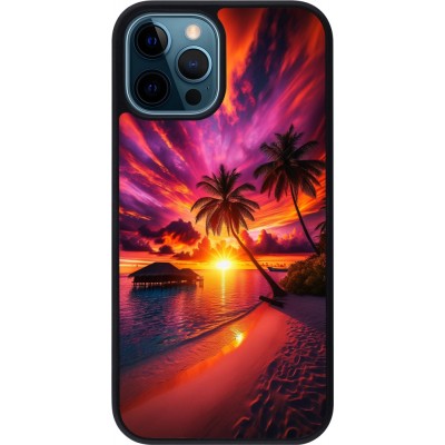 iPhone 12 / 12 Pro Case Hülle - Silikon schwarz Malediven Abenddämmerung Glückseligkeit