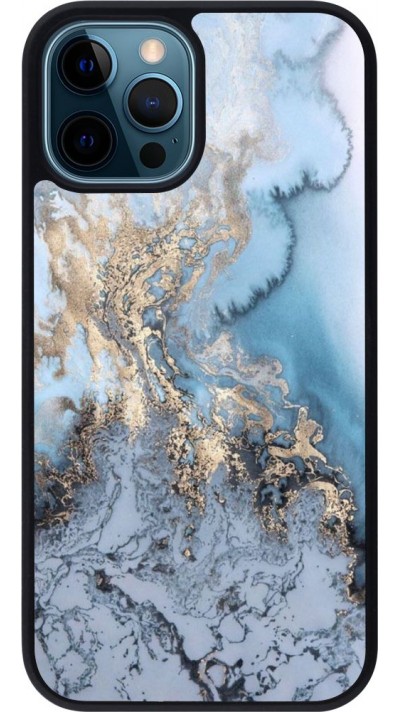 Coque iPhone 12 / 12 Pro - Silicone rigide noir Marble 04