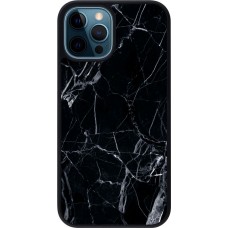 Coque iPhone 12 / 12 Pro - Silicone rigide noir Marble Black 01