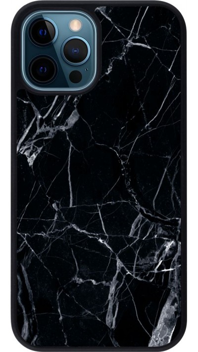 Coque iPhone 12 / 12 Pro - Silicone rigide noir Marble Black 01