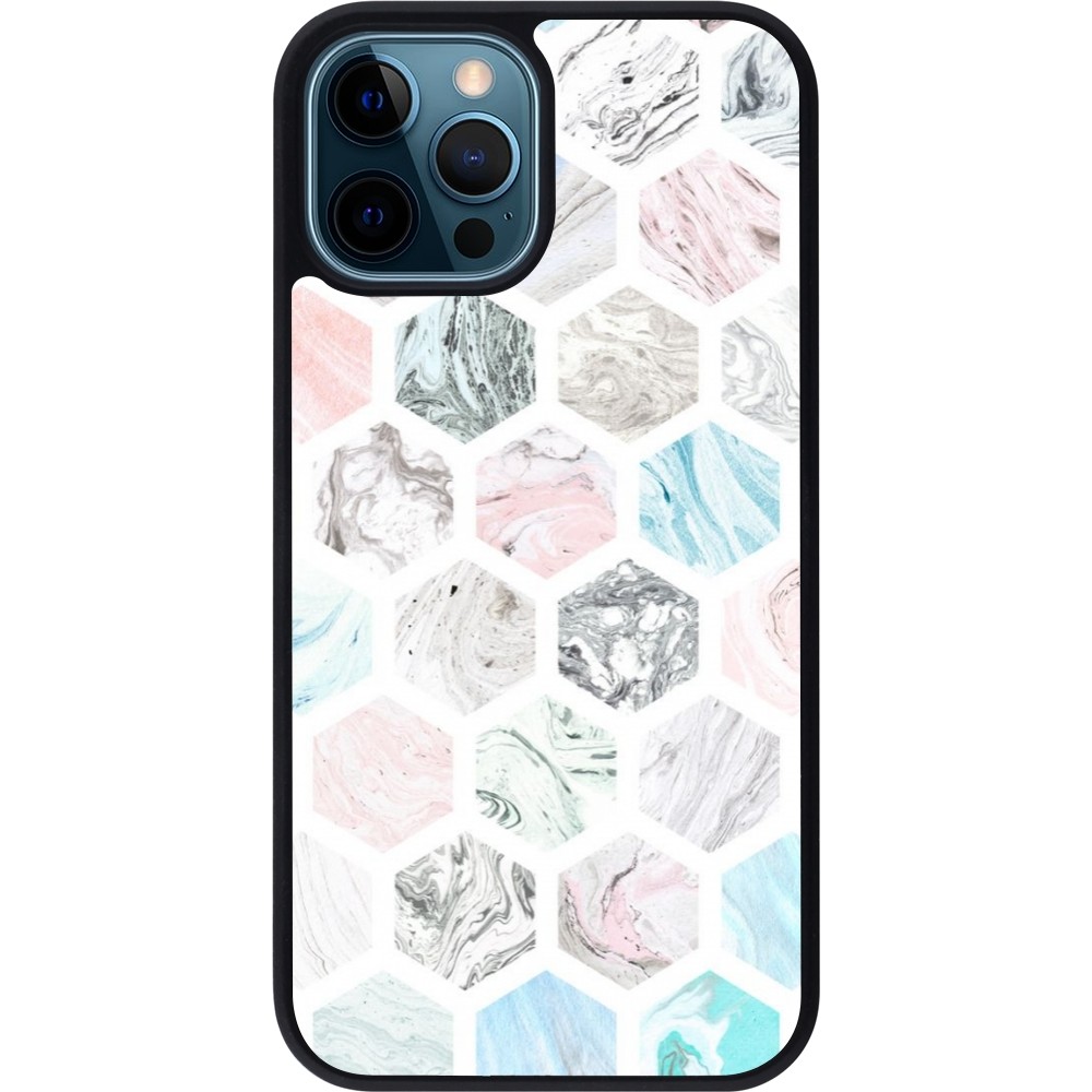 Coque iPhone 12 / 12 Pro - Silicone rigide noir Marble Everything
