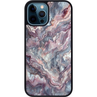 iPhone 12 / 12 Pro Case Hülle - Silikon schwarz Violetter silberner Marmor
