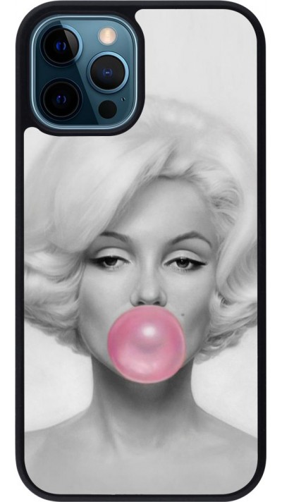 Coque iPhone 12 / 12 Pro - Silicone rigide noir Marilyn Bubble