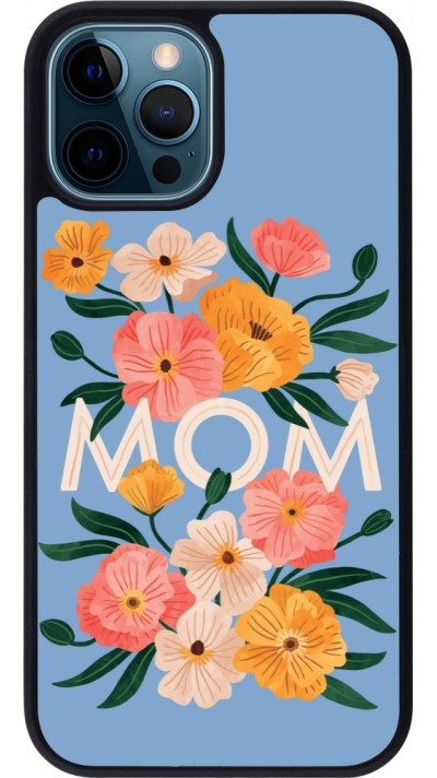 Coque iPhone 12 / 12 Pro - Silicone rigide noir Mom 2026 Flowers