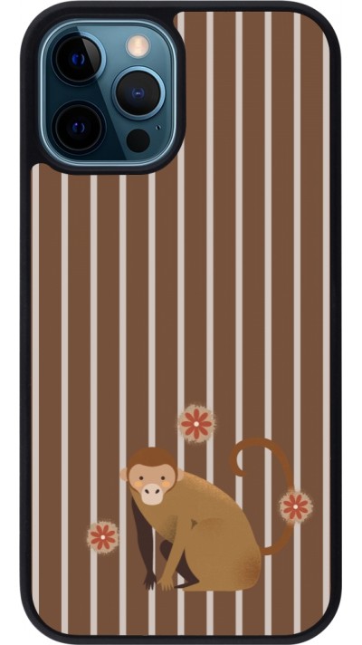 Coque iPhone 12 / 12 Pro - Silicone rigide noir Monkey with stripes