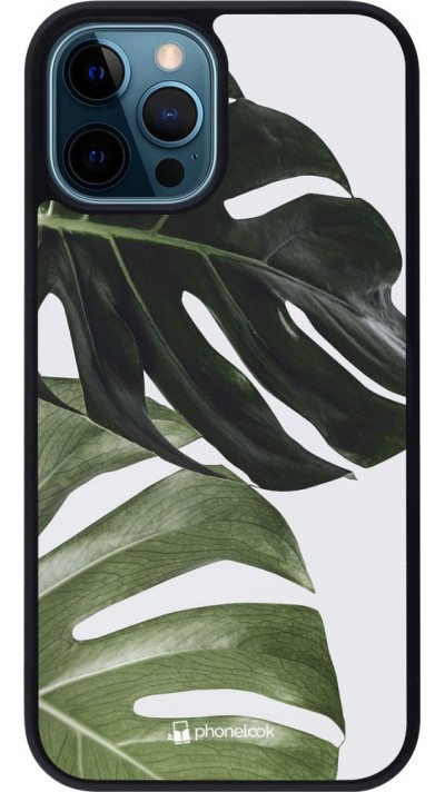 Coque iPhone 12 / 12 Pro - Silicone rigide noir Monstera Plant