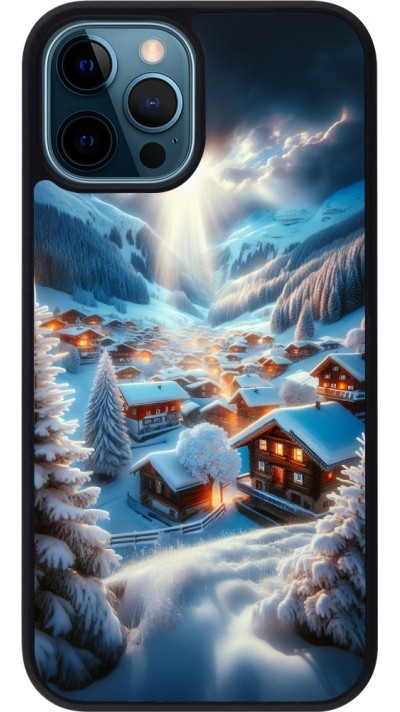 Coque iPhone 12 / 12 Pro - Silicone rigide noir Mont Neige Lumière