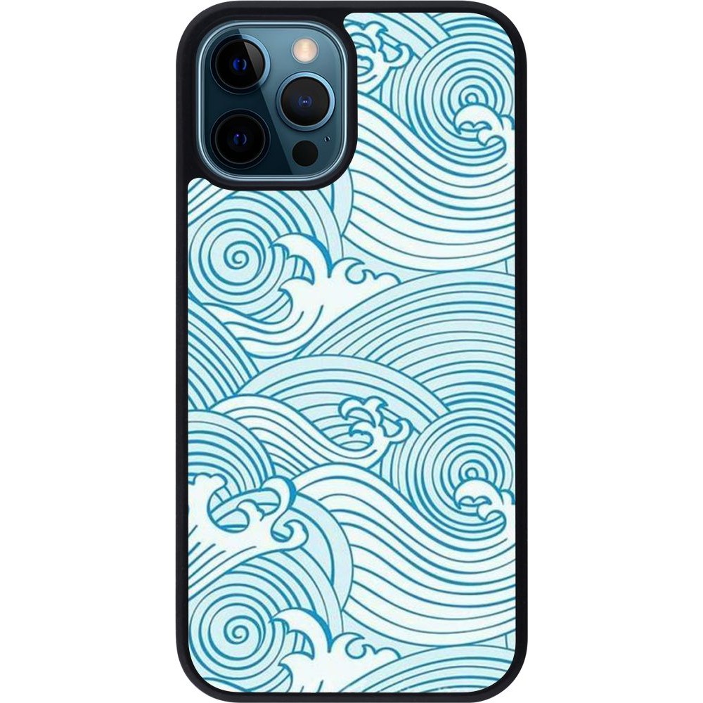 Coque iPhone 12 / 12 Pro - Silicone rigide noir Ocean Waves