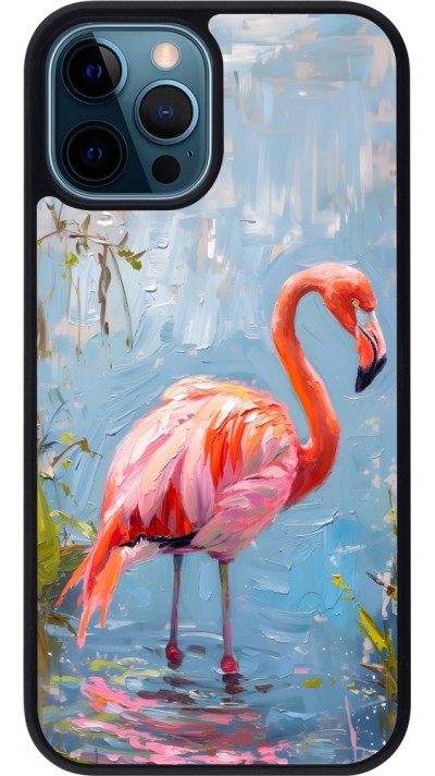 Coque iPhone 12 / 12 Pro - Silicone rigide noir Paint Flamingo