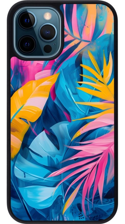 Coque iPhone 12 / 12 Pro - Silicone rigide noir Palms Blue