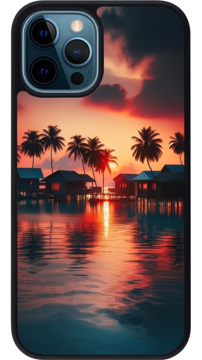 Coque iPhone 12 / 12 Pro - Silicone rigide noir Paradis Maldives