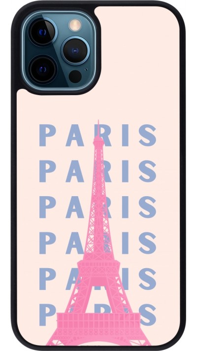 Coque iPhone 12 / 12 Pro - Silicone rigide noir Paris Pink Print
