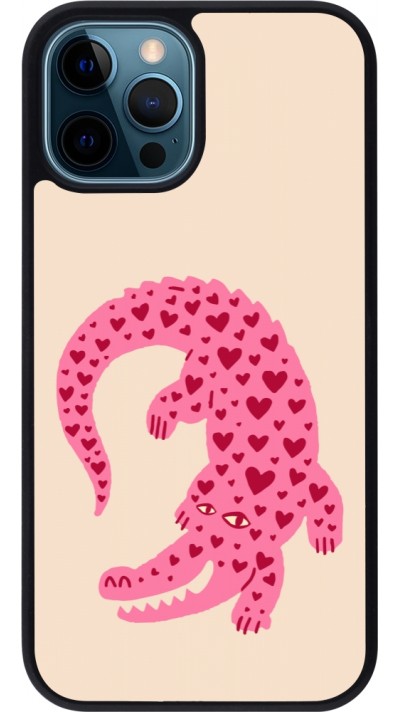 Coque iPhone 12 / 12 Pro - Silicone rigide noir Pink crocodile 2026