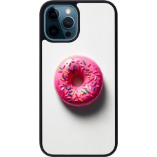 Coque iPhone 12 / 12 Pro - Silicone rigide noir Weißer Hintergrund, pinker Donut