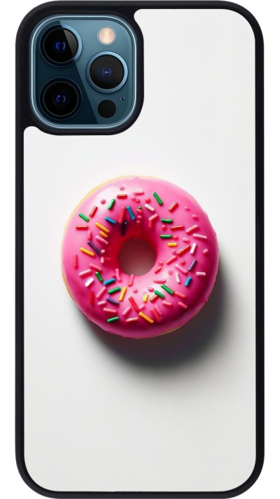 Coque iPhone 12 / 12 Pro - Silicone rigide noir Weißer Hintergrund, pinker Donut